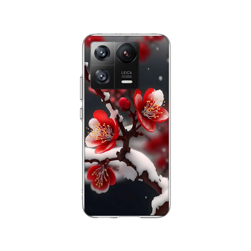 Schneefall Rote Pfirsichblüten Handyhülle Für Xiaomi Poco F7 Ultra X7 X6 M8 M7 M6 M4 M3 Pro X4 Mi 15 15T 14 14T 12T 12S 10T Pro 12