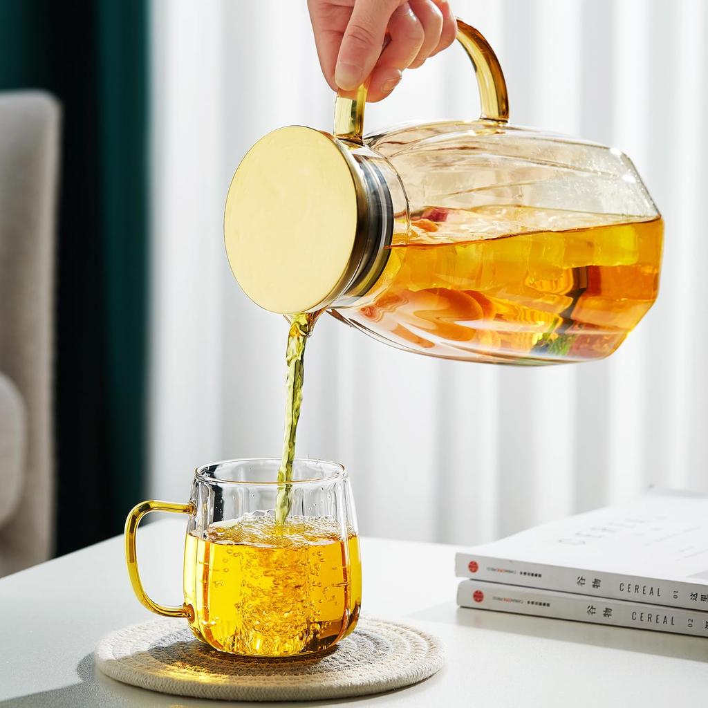 Pokaro Tea Barley Tea 2 Tea Glass Water Cold Carafe for Barley Iced Fruit and Elegant and Modern Design with 2000ml Pot/Pitcher, Liters,