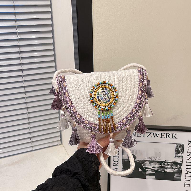 Ethnic Style Tassel Small Bag Women 2025 New Fashion Woven Bucket Bag Spring and Summer High-Grade Shoulder Messenger Bag
