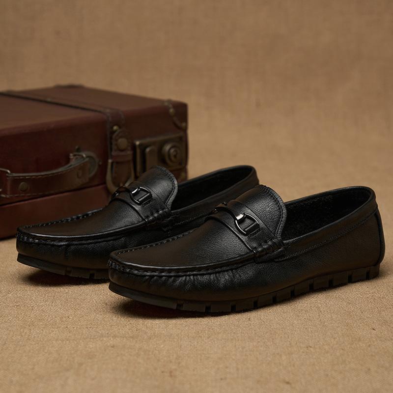 Summer New Doudou Shoes Men's Genuine Leather Breathable Korean Version Casual Lazy Shoes Soft Sole Single-layer Cowhide Driving Shoes