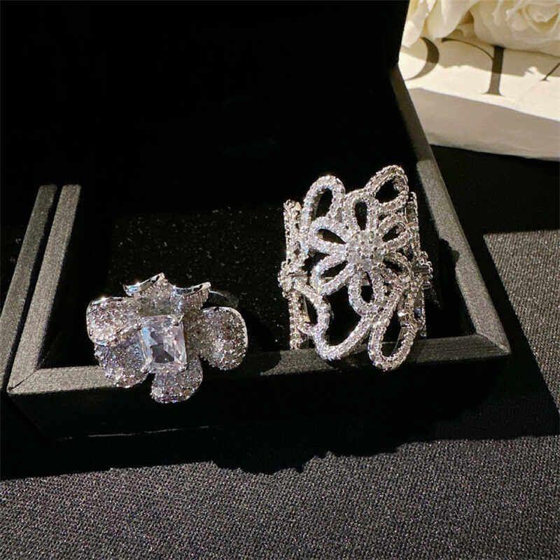 Fashion Retro Super Flash Zircon Micro-Inlaid Cut Out Stylish Large Pearl Grace Versatile Opening Fancy Ring