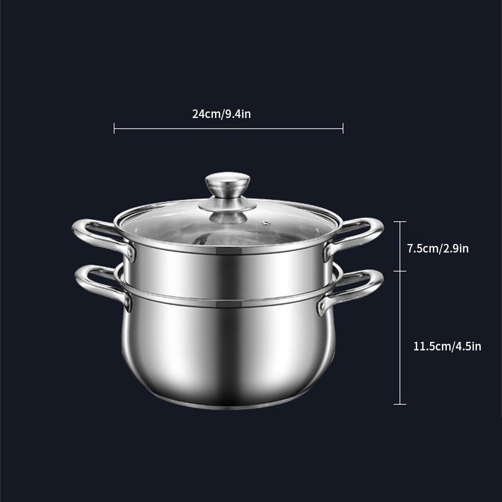 

1pc Stainless steel soup steamer with thickened and double bottom, dual ear household soup pot, single person induction cooker,