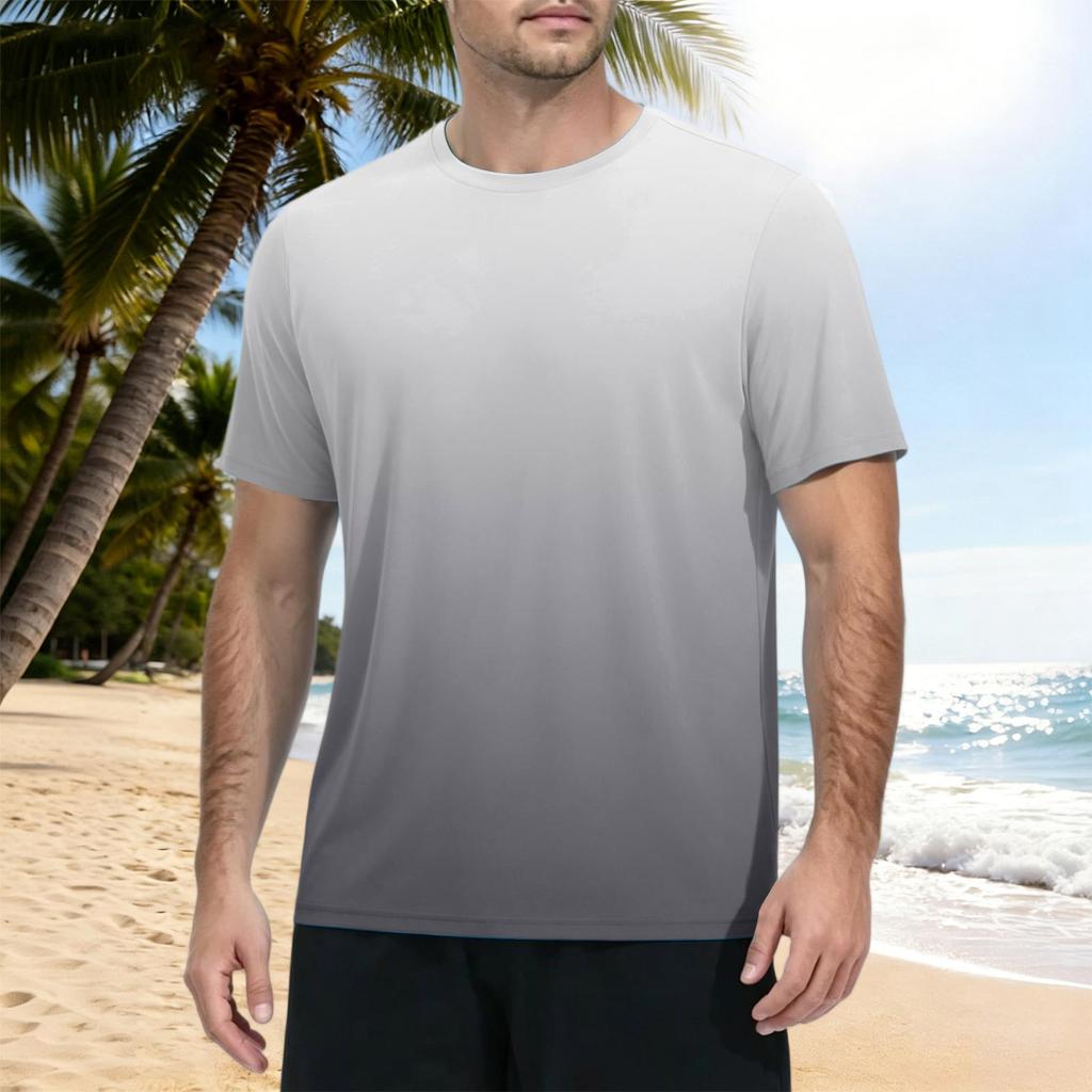 Herren Kurzarm T-Shirt Schnelltrocknend Farbverlauf Print Sportlich Rundhalsausschnitt Leichtes Sonnensport Oberteil für Outdoor Fitness Laufen Wandern Training