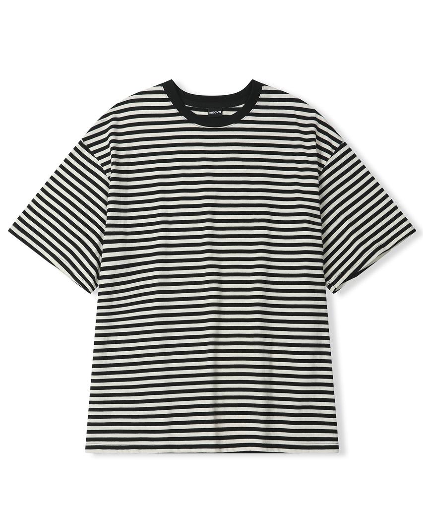 Mubeun Oversized Striped Short Sleeve T-Shirt Black