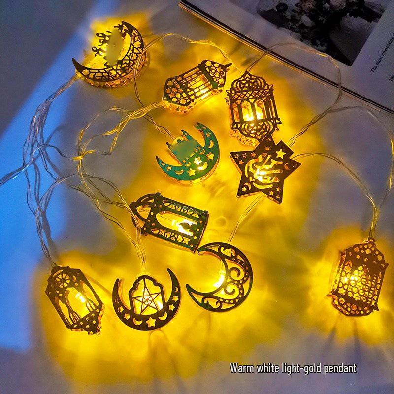 Golden Moon and Star LED String Lights - Decorative Iron Art for Festivals and Camping