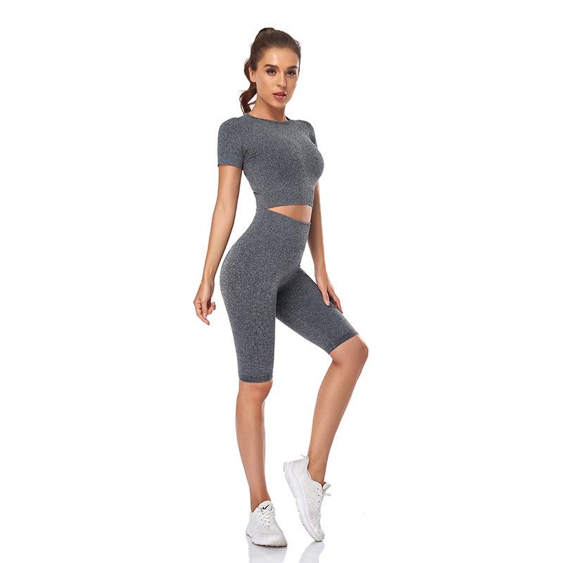 9-Color Breathable Quick-Dry Stripe Yoga Set: Running Sports Underwear, Short Sleeve, Five-Point Fitness Shorts