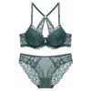 Lace Front Bra Set Small Bust With Push-Up Support Backless Design 3/4 Cup Adjustable Straps