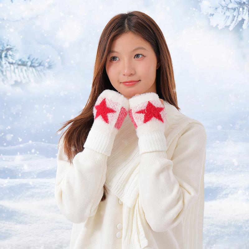 Plush Half-finger Gloves for Women, Thickened To Keep Warm In Autumn and Winter, Students Can Touch the Screen When Writing, Wrist Guards To Prevent