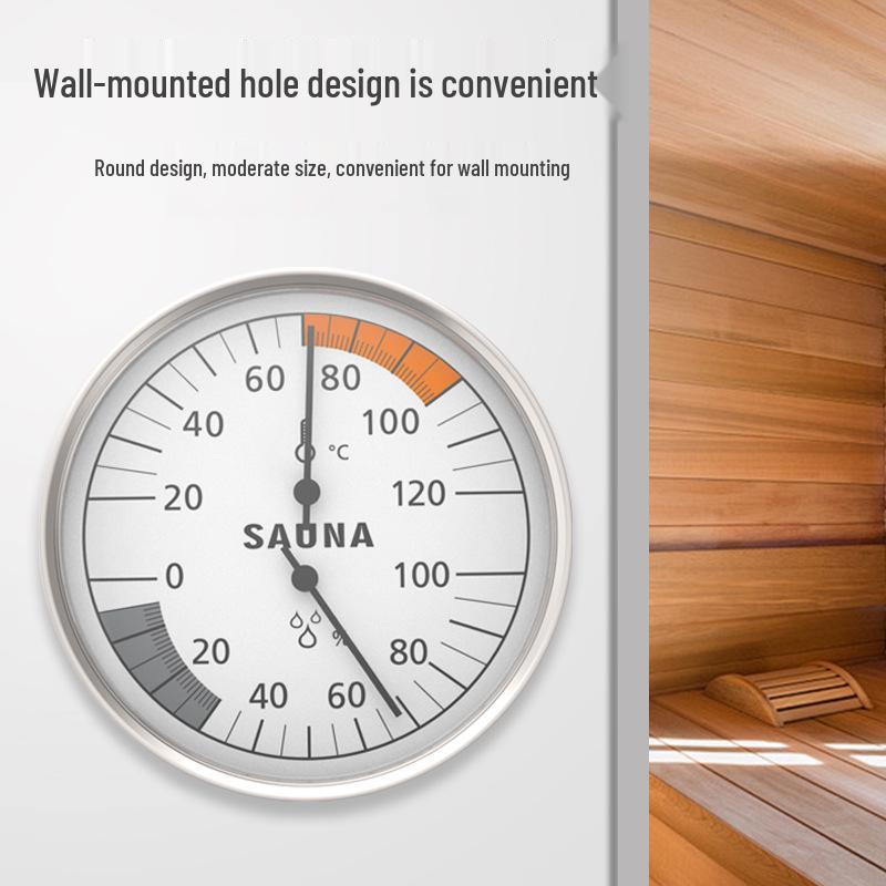 Wandgemonteerde Aluminium Thermohygrometer: Batterijvrije Hoge Temperatuur & Vochtigheidsmeter voor Sauna Stoomruimtes