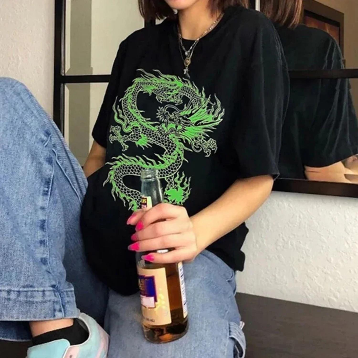 

Harajuku Women T Shirts Korean Tops Dragon Ropa Mujer Aesthetic Female T-shirts Fun Oversized T Shirts Men Tops Y2k Clothes S чёрный