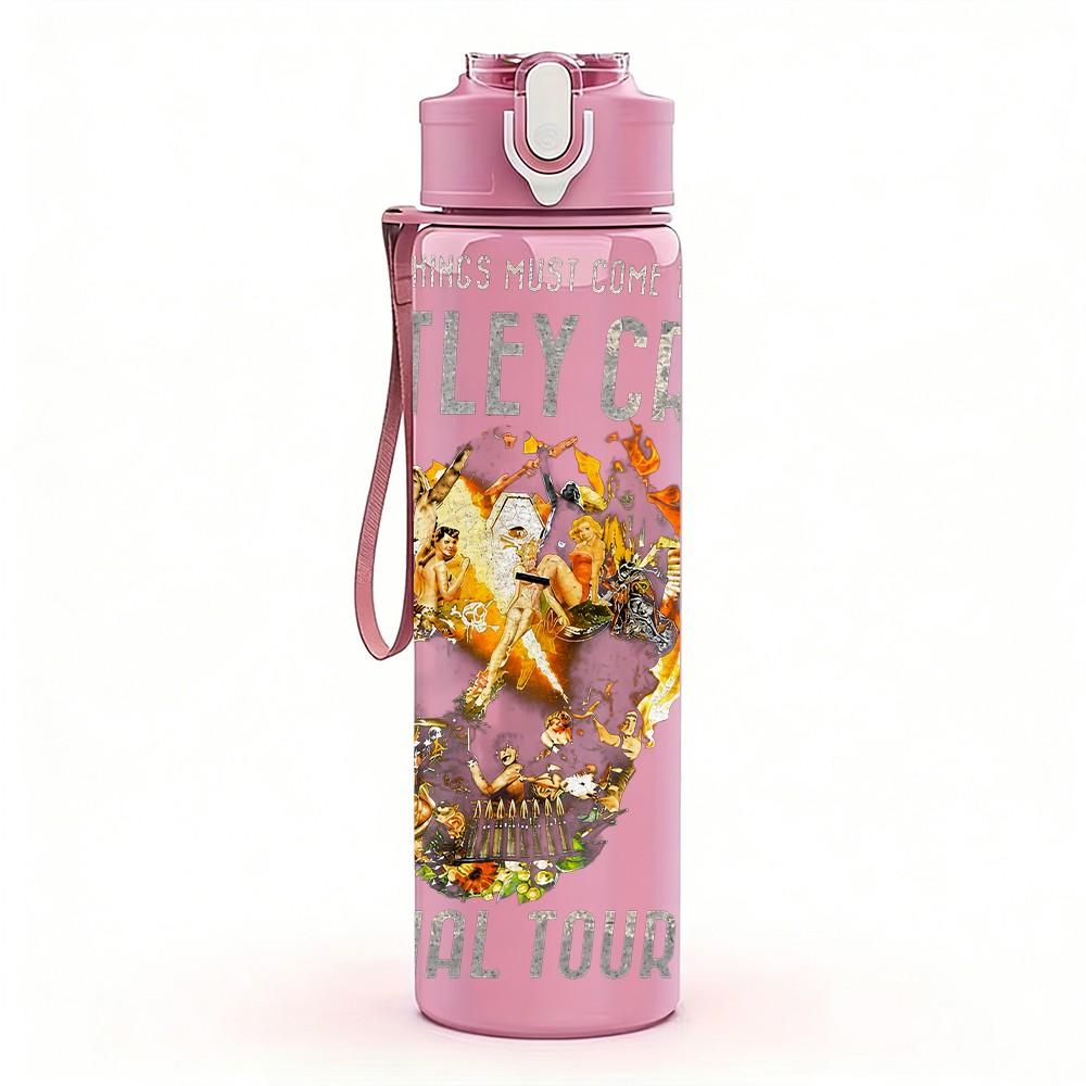 1PC Motley Crue Band 750ml sports water bottle leakproof straw lid outdoor office home
