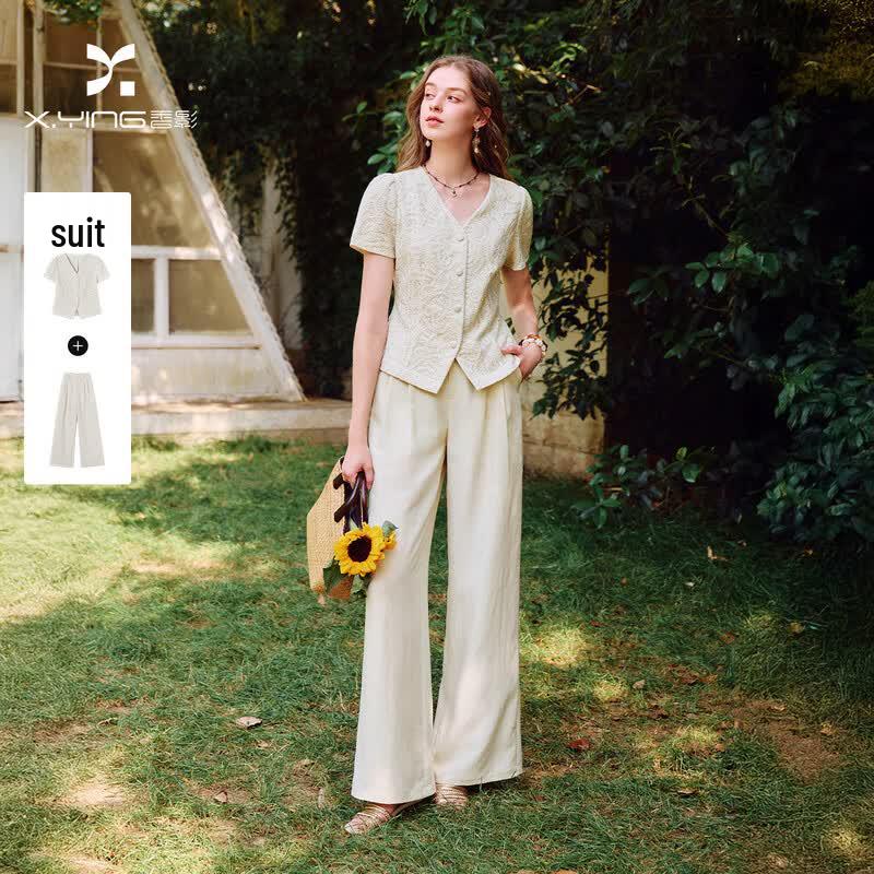 Women s Linen Blend Short-Sleeve Suit Set L