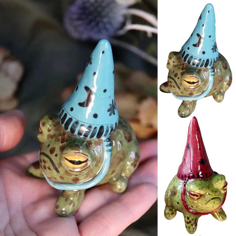 Frog Lawn Ornaments Witch Hat Little Frog Statue Resin Figurine Hand-Painted Outdoor Yard Art Sculpture Decorations For Indoor