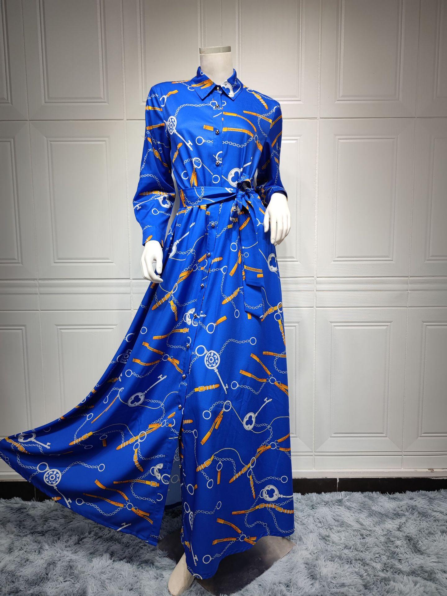 

Женское весеннее платье с длинными рукавами и принтом, мусульманская одежда, платье XL синий