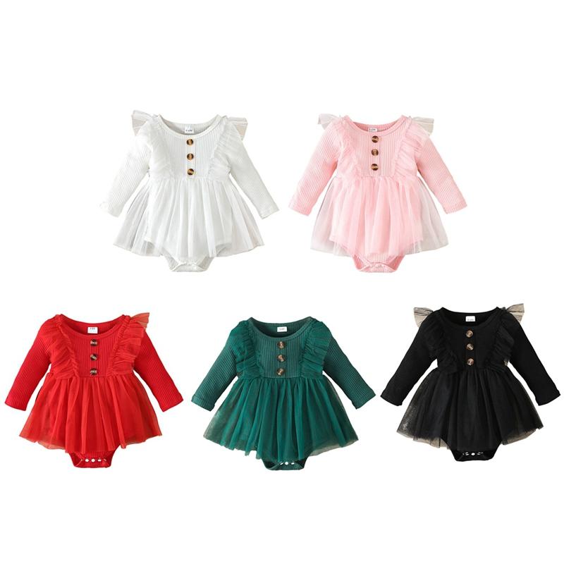 

Комбинезон с длинными рукавами и сетчатой ​​юбкой-пачкой для маленьких девочек, боди принцессы для девочек