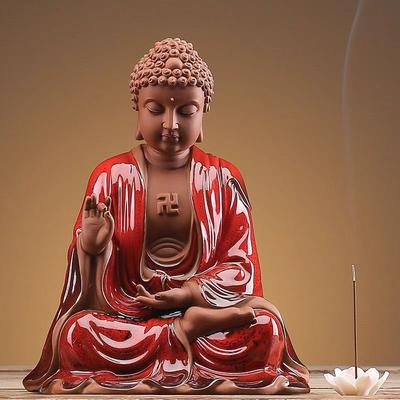 Lámpara de anillo de decoración de estatua de Buda estilo chino, Sakyamuni de cerámica, decoración creativa para vestíbulo e inspirada en Zen para salones