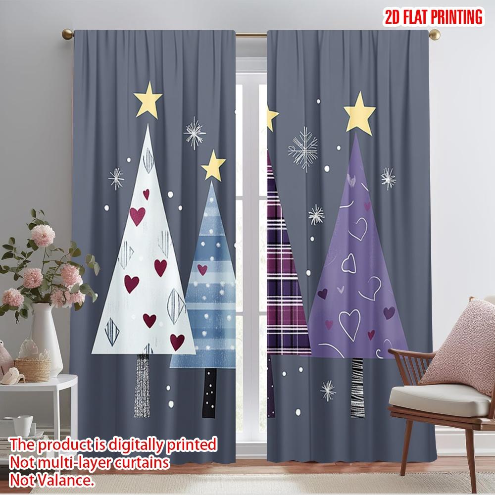 

2pcs,2D plane printing Curtains&Window Treatment Christmas Trees Winter Holiday Versatile Polyester Fabric (without rod) Room 52.50×116.00 CM 2pcs