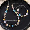 Korean Colorful Crystal Choker Necklace Bracelet for Women Sparkly Rhinestone Clavicle Chain Bracelet Fashion Jewelry Set