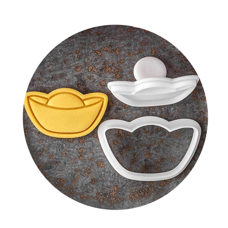 Biscuit Mold Cookie Embossing Moulds New Year Cookie Cutters Gold Ingot Shaped Plastic Material DIY Baking Accessories