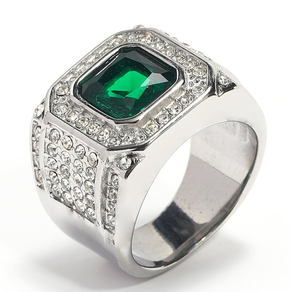 Full Diamond Square Ring for Men Titanium Steel Bling Iced Out Hip Hop Jewelry Luxury Cubic Zirconia Ring