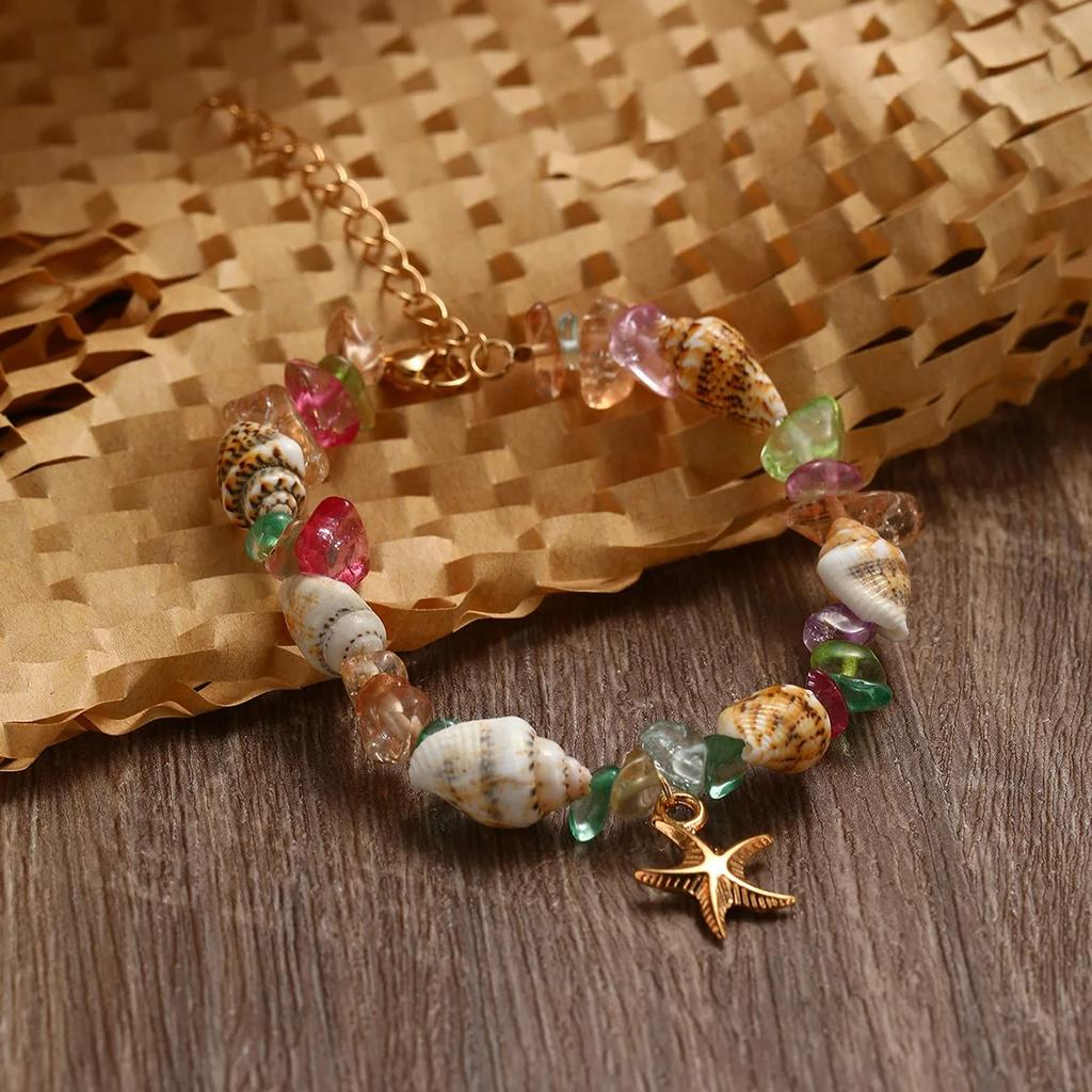 Starfish Bohe Sea Themed Bracelet Women Beach Conch Rice Pearl Turquoise Necklace Pendant Shell Crystal Beads Fashion Jewelry