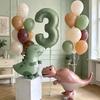 26pcs Tyrannosaurus Rex Cute Dinosaur Balloon Olive Green Number 1-9 Balloon Set Jurassic Theme Birthday Party Decoration