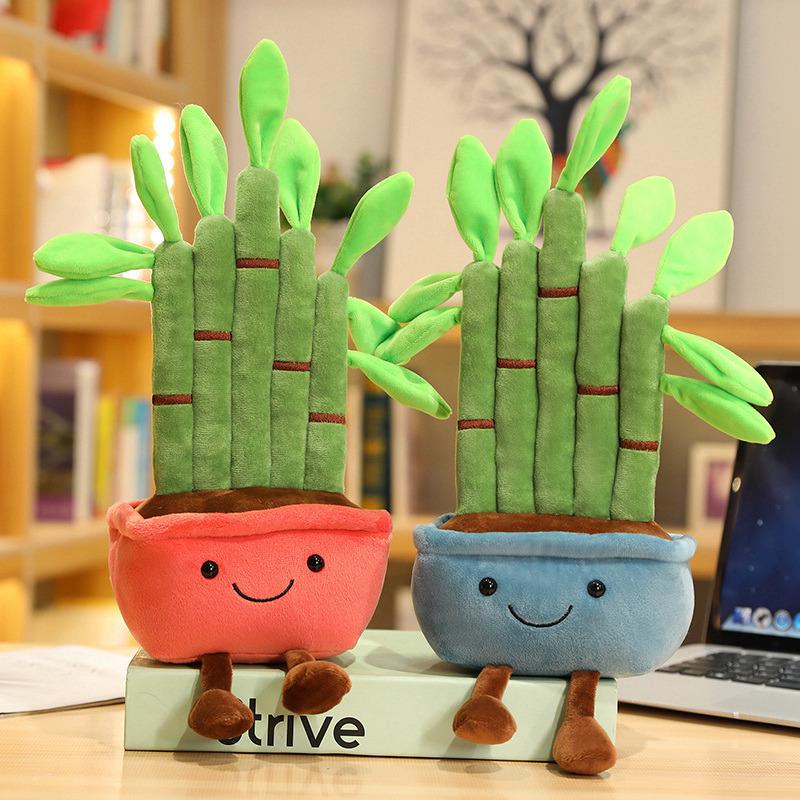 Kawaii Potted Green Plant Humanoid Doll Plush Toy Stuffed Flowerpot Pine Tree Bamboo Plushie Decor Gift