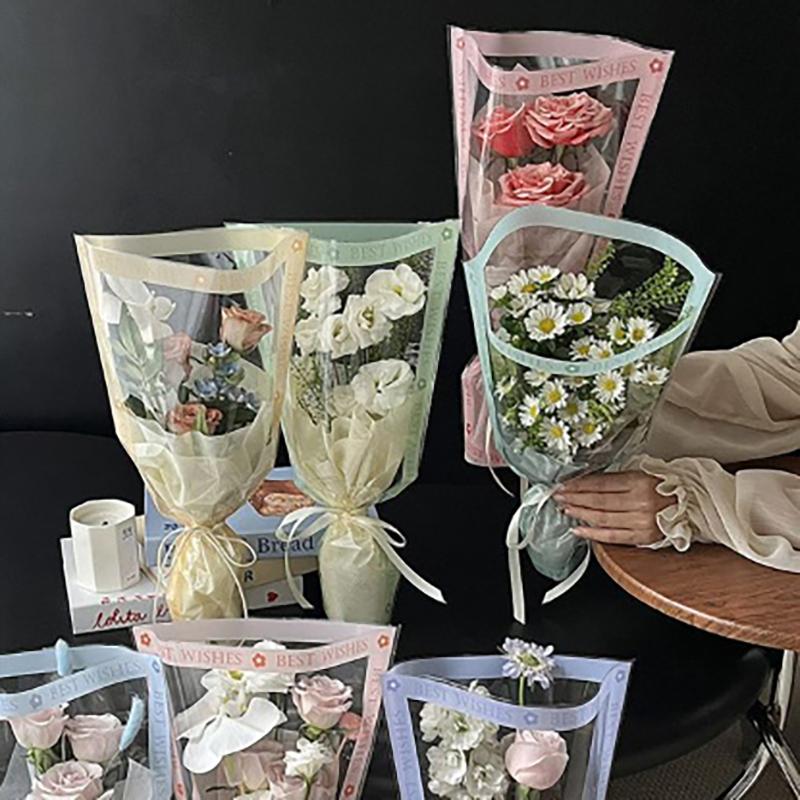 50Pcs Single Bouquet Flower Wrapping Paper Transparent Cellophane Gift Packaging Bag Wedding Birthday Party Florist Packing Bags