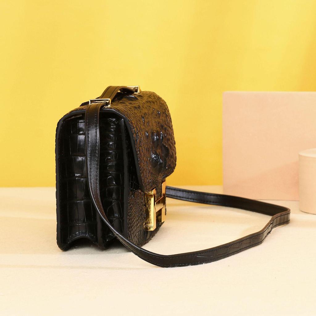 Mała kwadratowa torebka na ramię z łańcuszkiem, w stylu krokodyla, dla kobiet