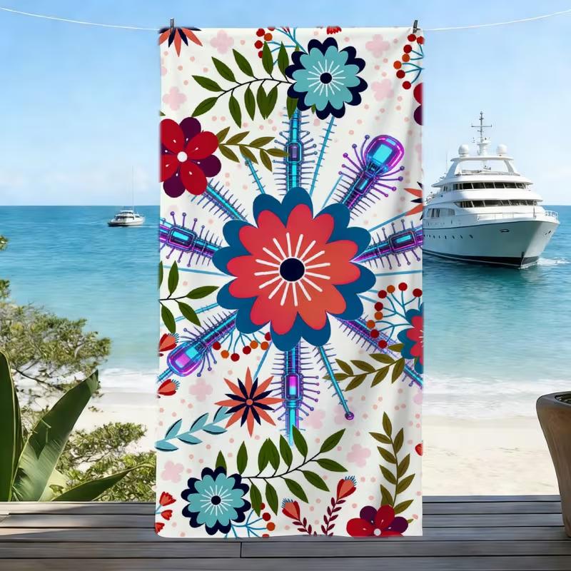 

Boho Ethnic Floral Beach Towel Retro Colorful Botanical Folk Art Leaf Print Soft Absorbent Quick Dry Towel for Beach W40*H60(CM)