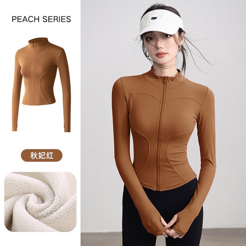 Spring Velvet Sports Jacket Women's Slim and Thin Versatile Yoga Clothes, High-end Running Fitness Warm Top