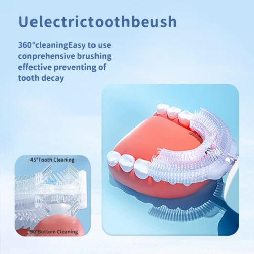 ELOTAME Kids' Electric U-Shaped Toothbrush, Rechargeable, Sonic Toothbrush with 4 Brush Heads, Full Mouth, and 6 Cleaning Modes - (Ages 8-15, Pink)