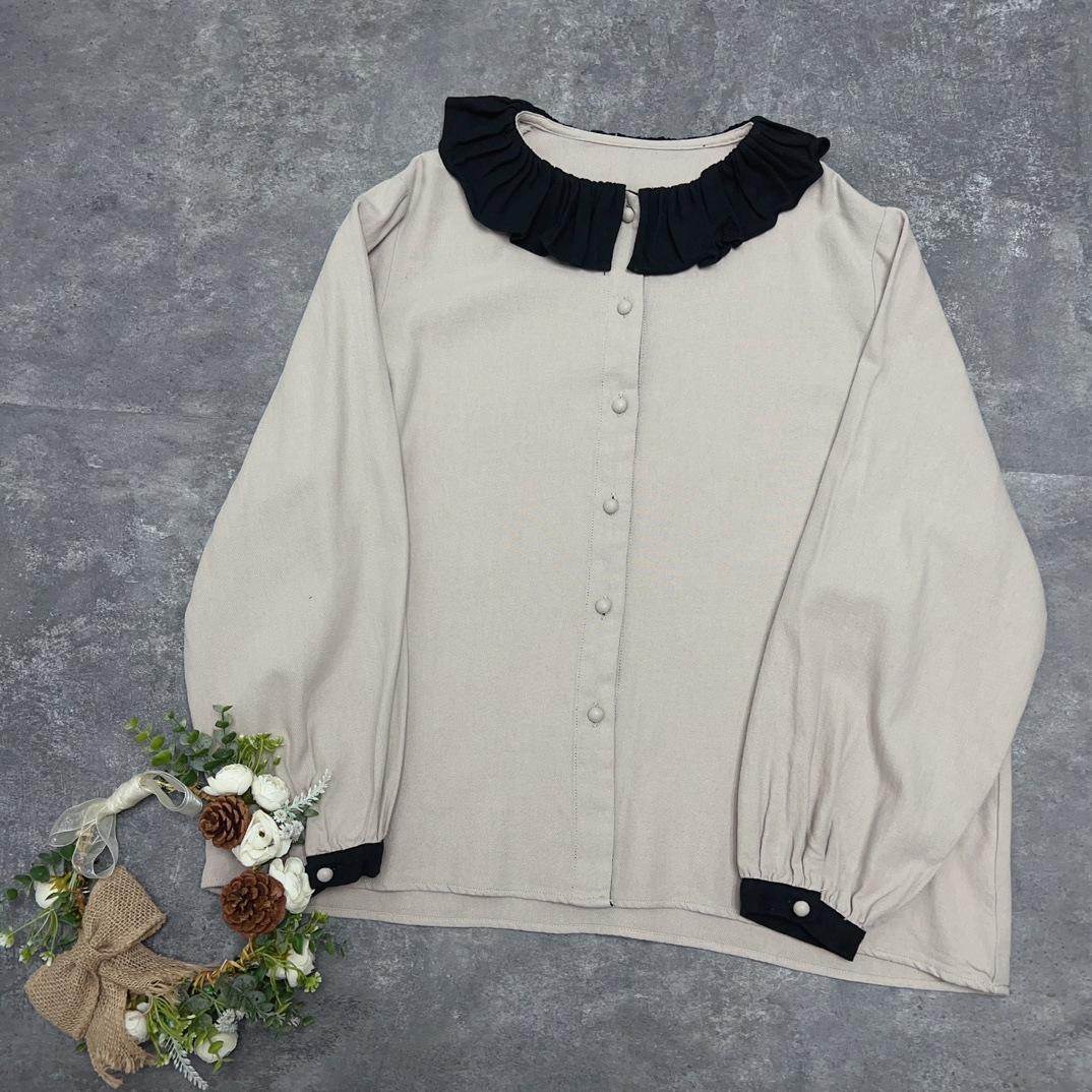 

Женские рубашки Johnature с оборками и воротником, весенние повседневные лоскутные свободные хлопковые простые женские блузки, топы One Size бежевый