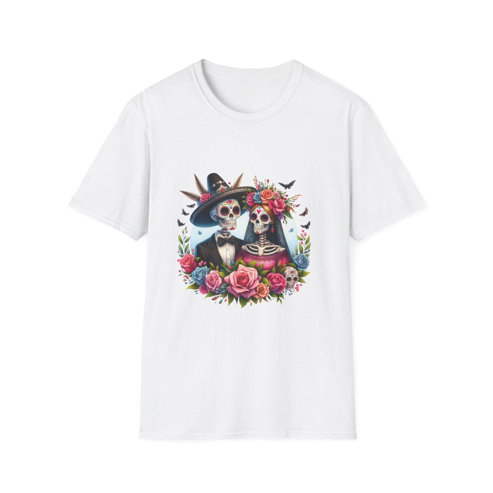 Day of the Dead Unisex T-Shirt, Floral Skeleton Tee, Halloween Apparel S разноцветный