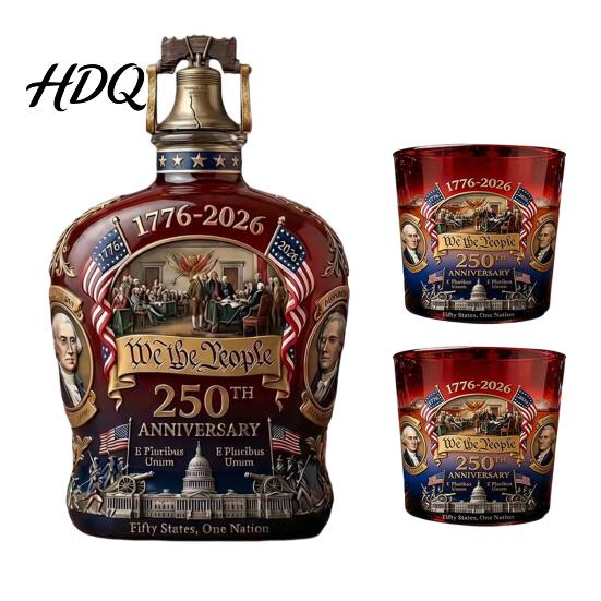 Collectible Patriotic Glassware 250th Anniversary Commemorative Wine Bottle Set Glass Decorative Mantelpiece Spirit Decanters for Celebrations