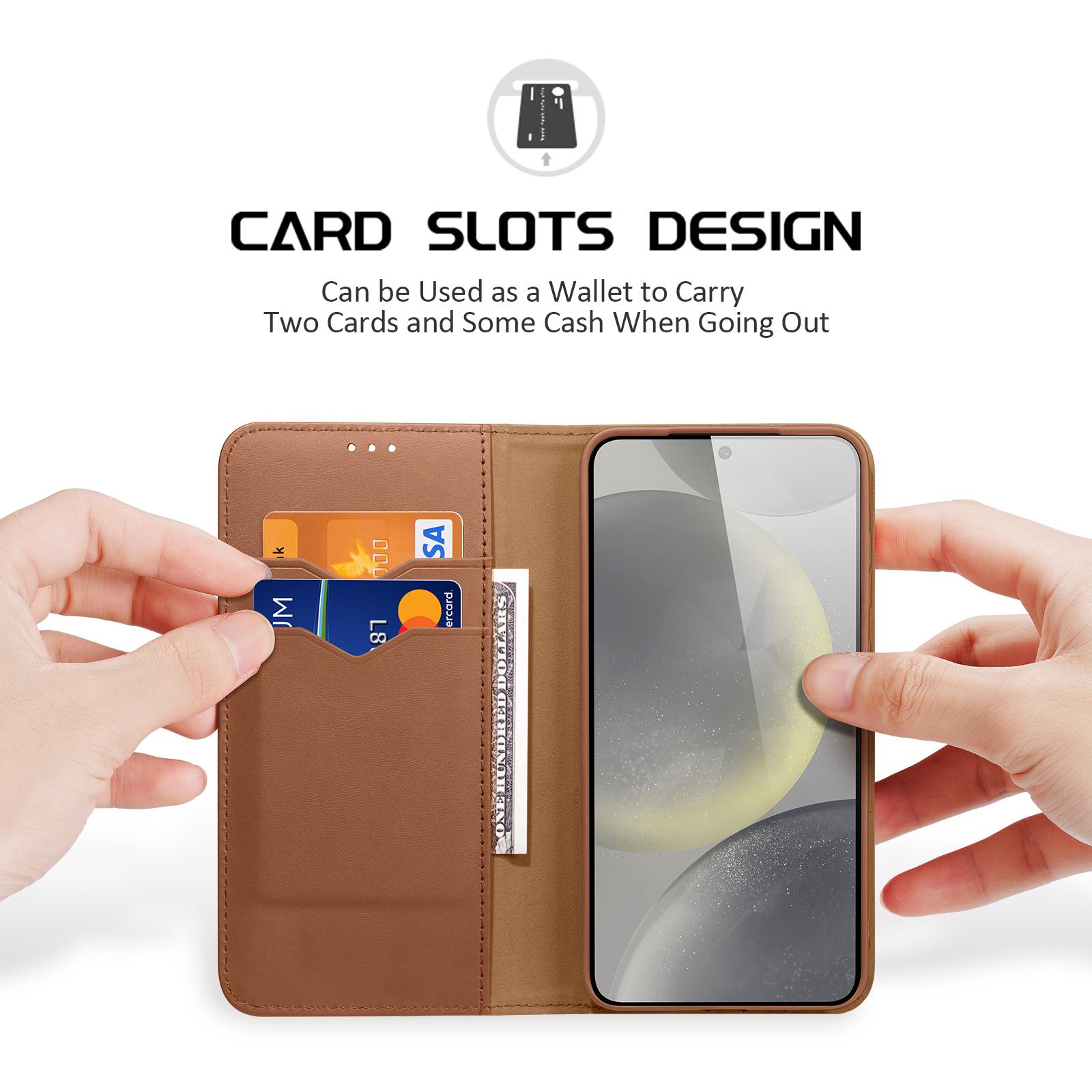 

DUX DUCIS Hivo Series For Samsung Galaxy S25 Case Cowhide Leather RFID Blocking Wallet Stand Flip Phone Cover Red