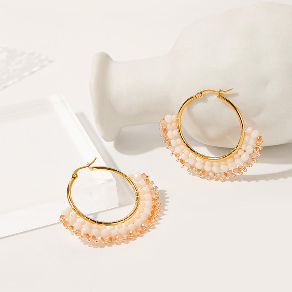 Kolip Ретро Серьги для Женщин, Элегантные Геометрические Круглые Ручной Работы Жемчужные Серьги с Контрастным Цветом из Биссера белый