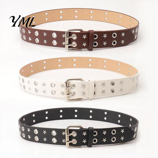 Cool Girl Style Belt 105cm Studded Punk for Women, Faux Leather Grommet Waist Edgy Fashion with Double Prong Buckle, Jean Accessory Music Festival