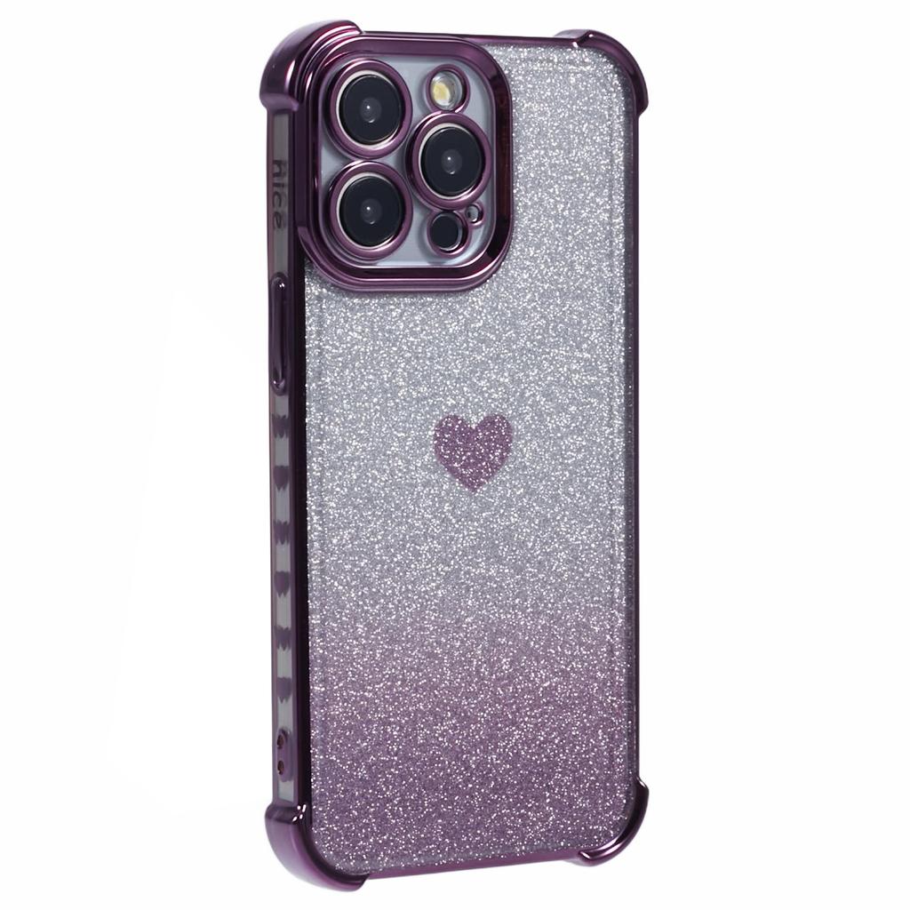 For iPhone 15 Pro Max Case Electroplating Glitter TPU Phone Cover Heart Pattern -  Grey