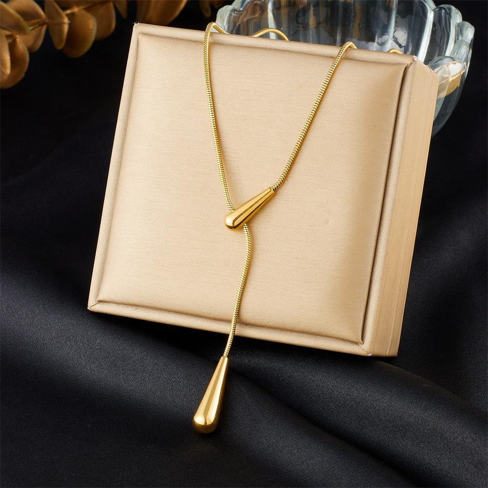 

Fashion Minimalist Versatile Cool Metal Teardrop Pendant Chain Necklace