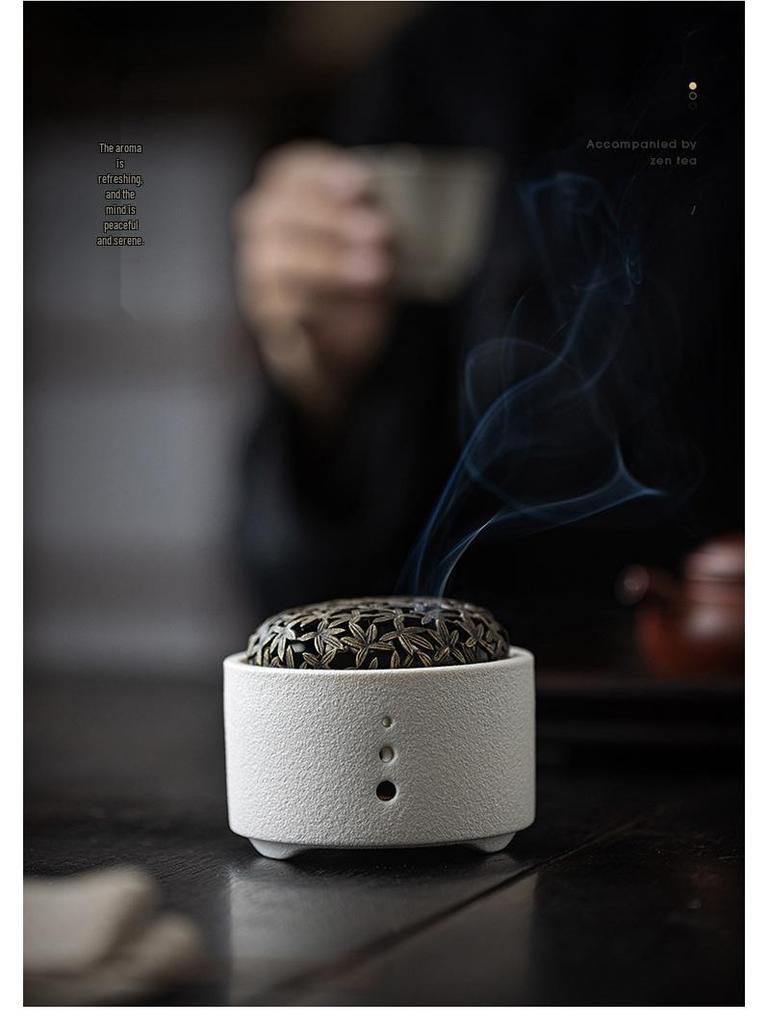 Ceramic Incense Burner for Coils & Sticks, Home Aroma Diffuser, Sandalwood & Agarwood Ornament.
