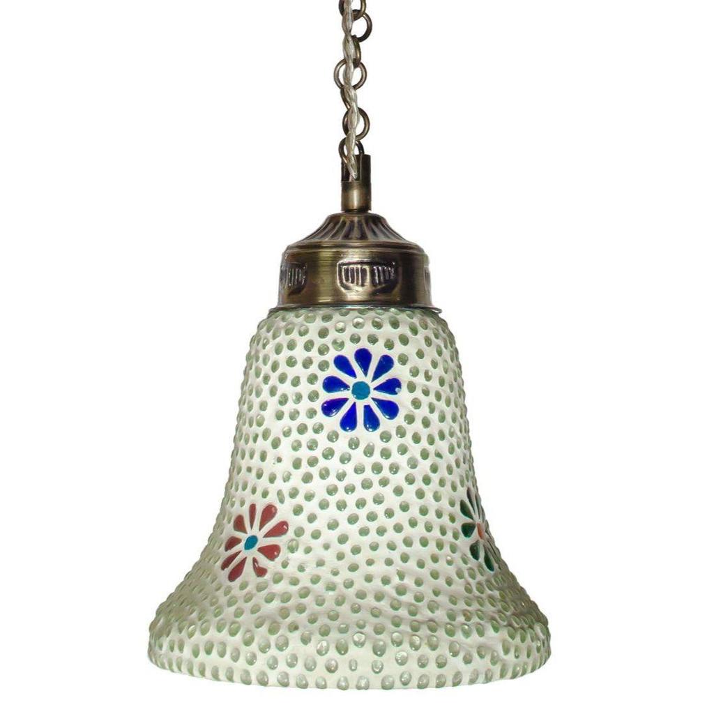 White Floral Glass Bell Ceiling/Hanging Mosaic Lamp 14cm