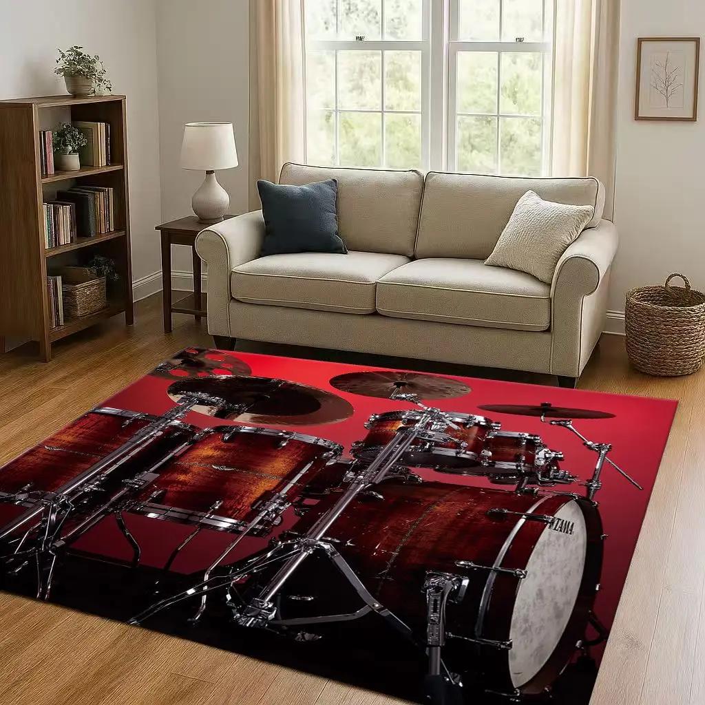 Retro TAMA Drum Kit Drum Set Music Instruments Living Room Non-Slip Area Rug Carpet for Bedroom Playroom Sofa,Home Decor Doormat