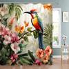 Tropical Plant Parrot Shower Curtain Watercolour Monstera Palm Leaf Birds Pink Floral Green Leaves Bathroom Curtains Home Decor