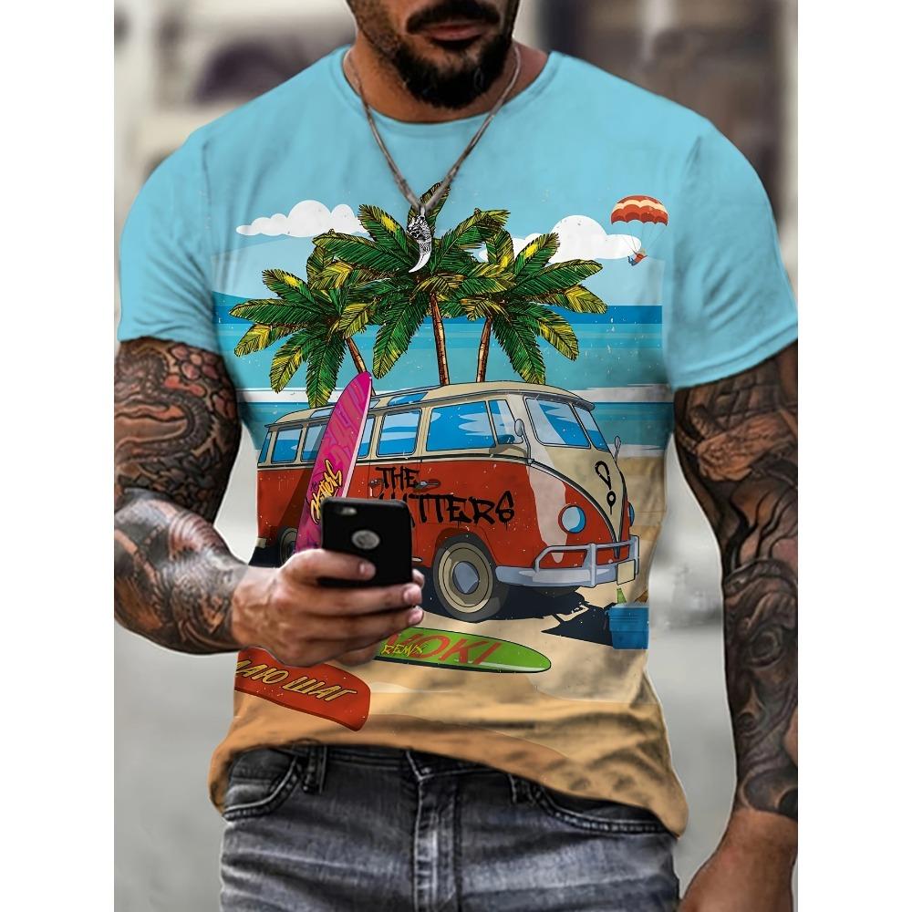3D digitally printed short-sleeved men's short-sleeve shirt for teenagers, multifunctional and breathable