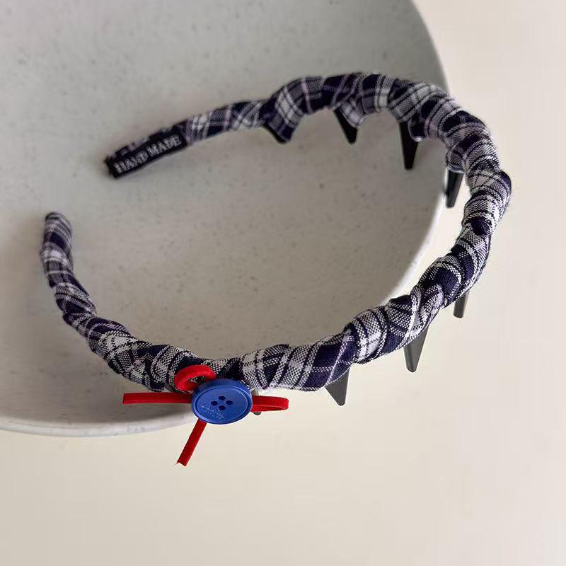 Korean Retro Polka Dot Plaid Button Headband & Versatile Large Intestine Hair Tie Set