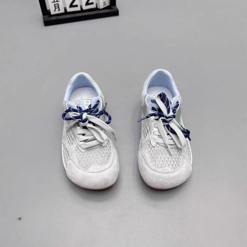 Soft leather mesh German training shoes women's 2025 summer new round head thick sole thin fashion breathable casual sports shoes tide