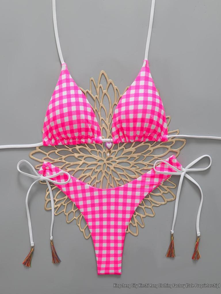 2026 Sexy Plaid Print Two-Piece Bikini Set