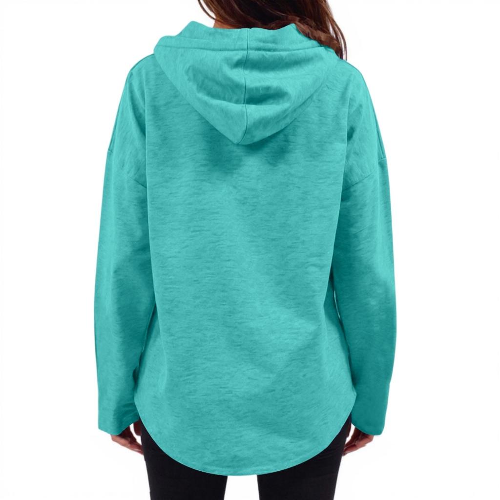 Damen Casual V-Ausschnitt Kapuzenpullover mit Taschen, Pullover, Lockere Passform, Einfarbig, Langärmige Oberbekleidung