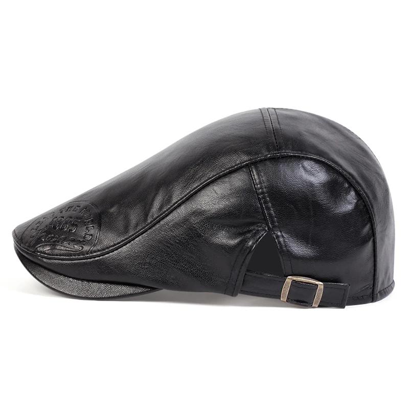 Newsboy Brand Latest Fresh Leather PU Faux 1985 School Old Vintage Men Caps British Painters Hats Spring Autumn Side Adjustable Flat Cap Hip Hop